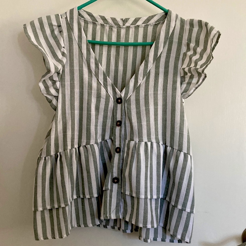 Light Green Striped Blouse Side Medium